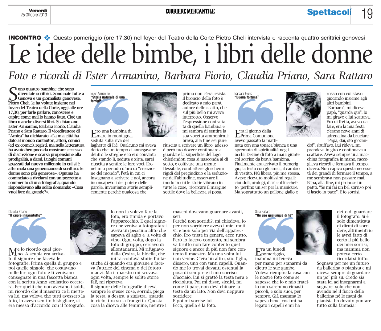 Corriere Mercantile, 25 ott 2013, Luogo di nascita Genova
